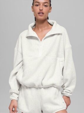 ALO Yoga Polar Fleece Retreat Cover Up White Heather Grey S